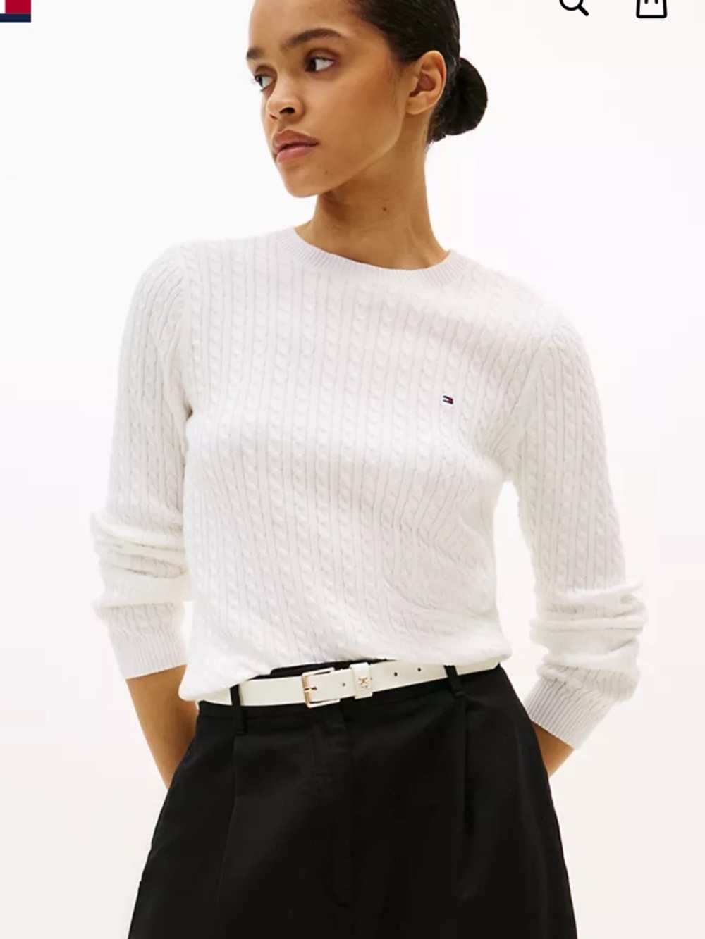 Tommy Hilfiger White Cable-Knit Crew Sweater